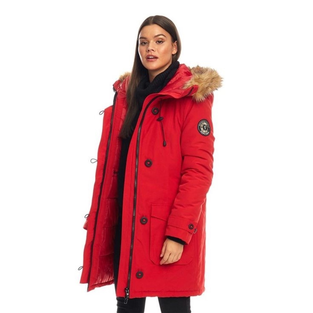 Brave Soul Womens Jacobs Faux Fur Parka Red